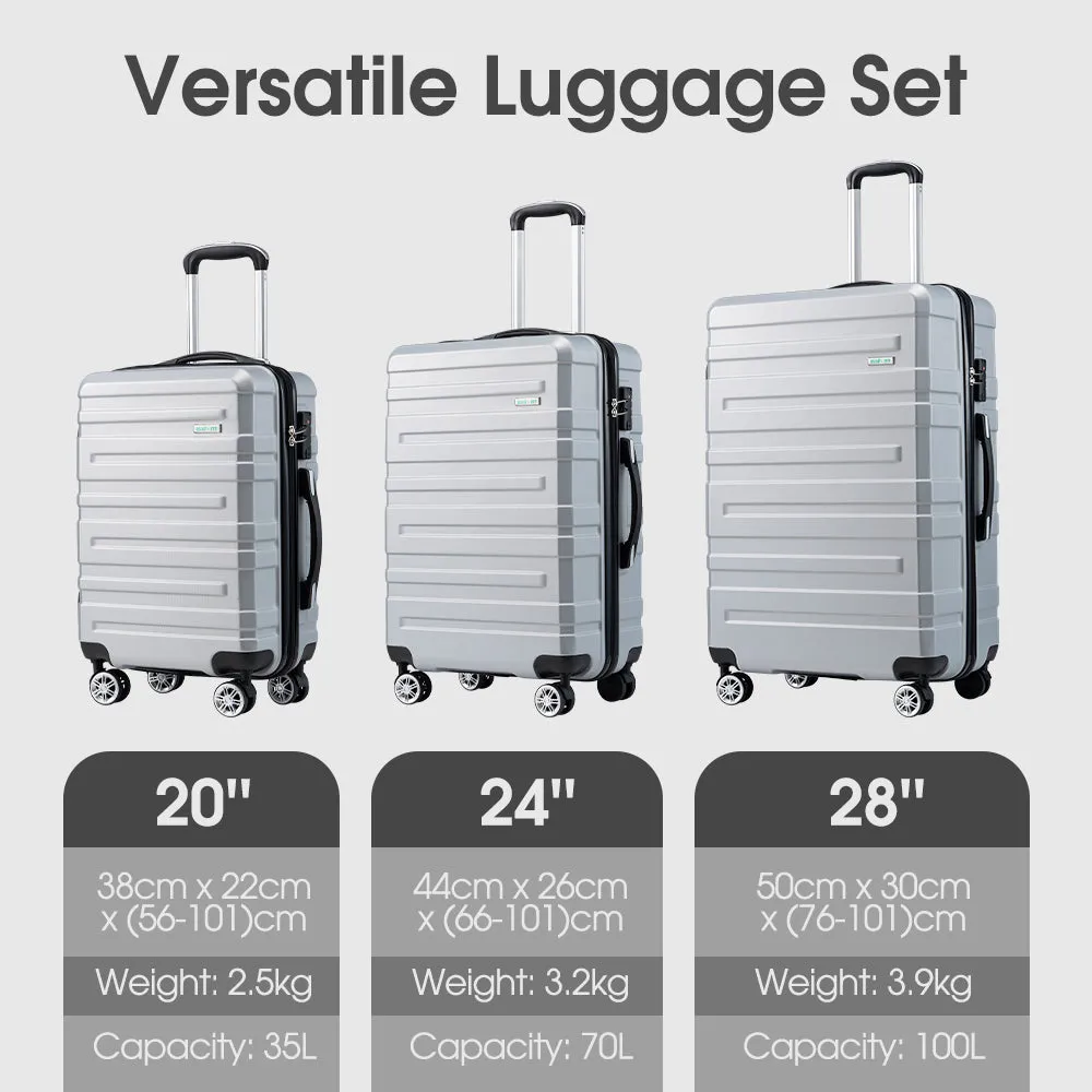 ZUNI 3PCS Luggage Suitcase Trolley Set Travel TSA Lock Storage Hard Case Sliver